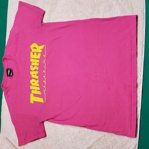Thrasher hot pink w/ yellow writing t shirt size small